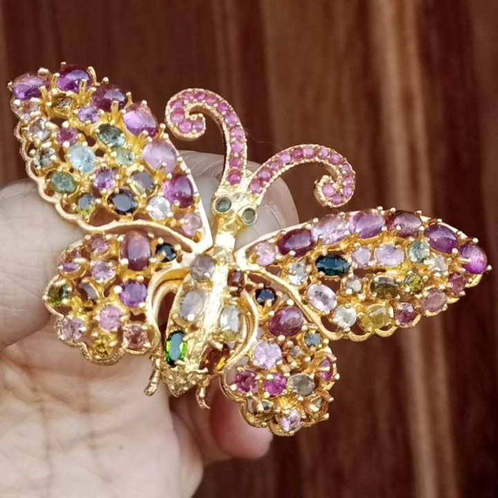 Burmese Ruby Butterfly Brooch | 92.5 Sterling Silver | Antique
