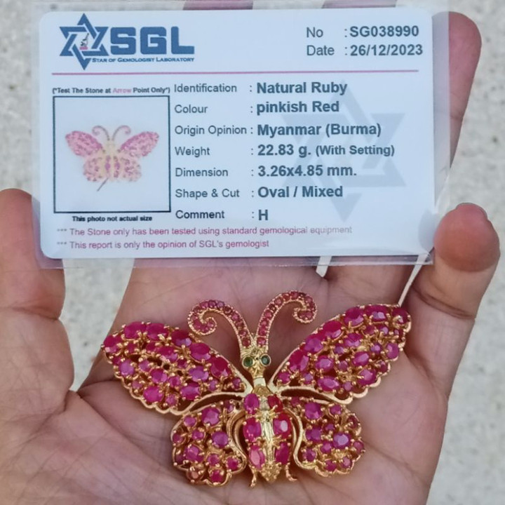 Burmese Ruby Butterfly Brooch | 92.5 Sterling Silver | Antique