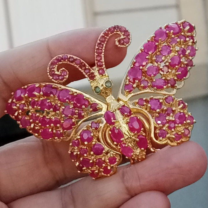 Burmese Ruby Butterfly Brooch | 92.5 Sterling Silver | Antique