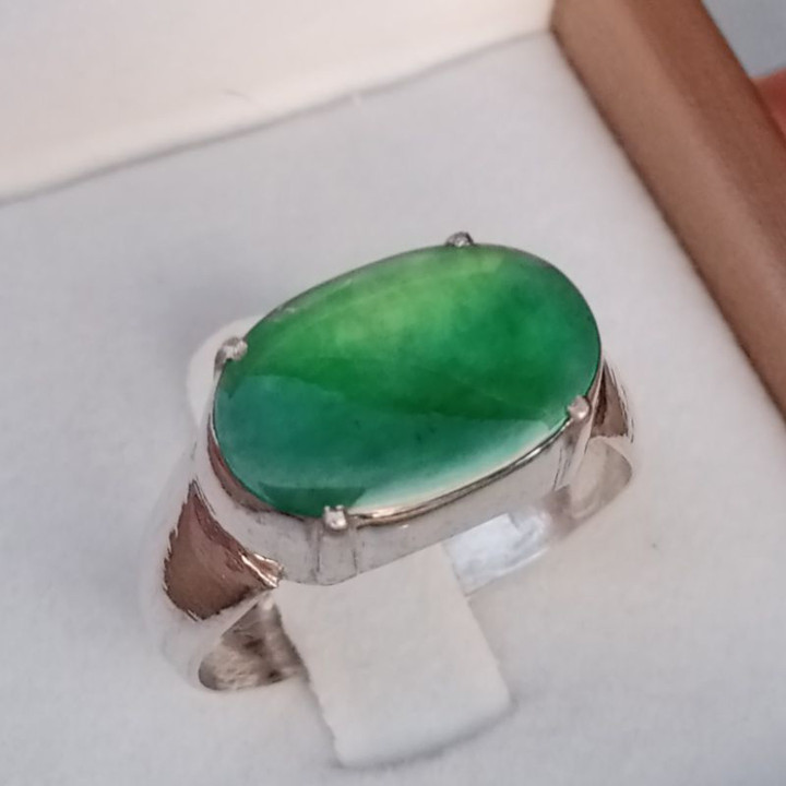 Natural Burmese Jade Ring in Sterling Silver