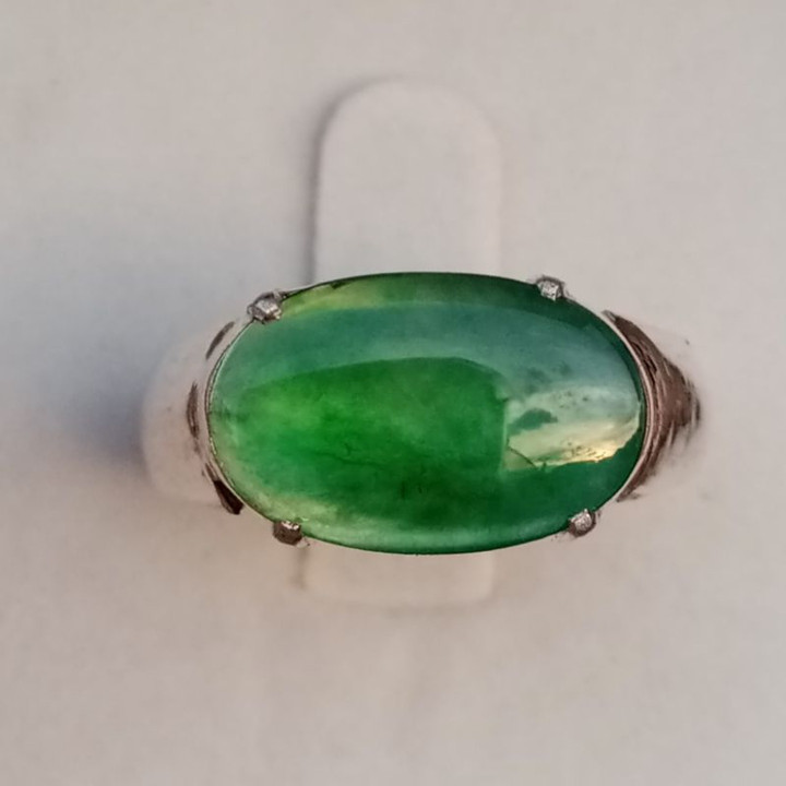 Natural Burmese Jade Ring in Sterling Silver