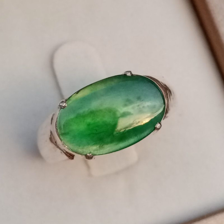 Natural Burmese Jade Ring in Sterling Silver