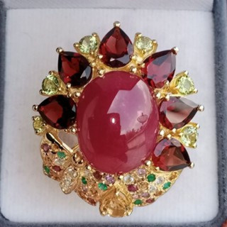 Radiant Ruby and Garnet Ring in Sterling Silver