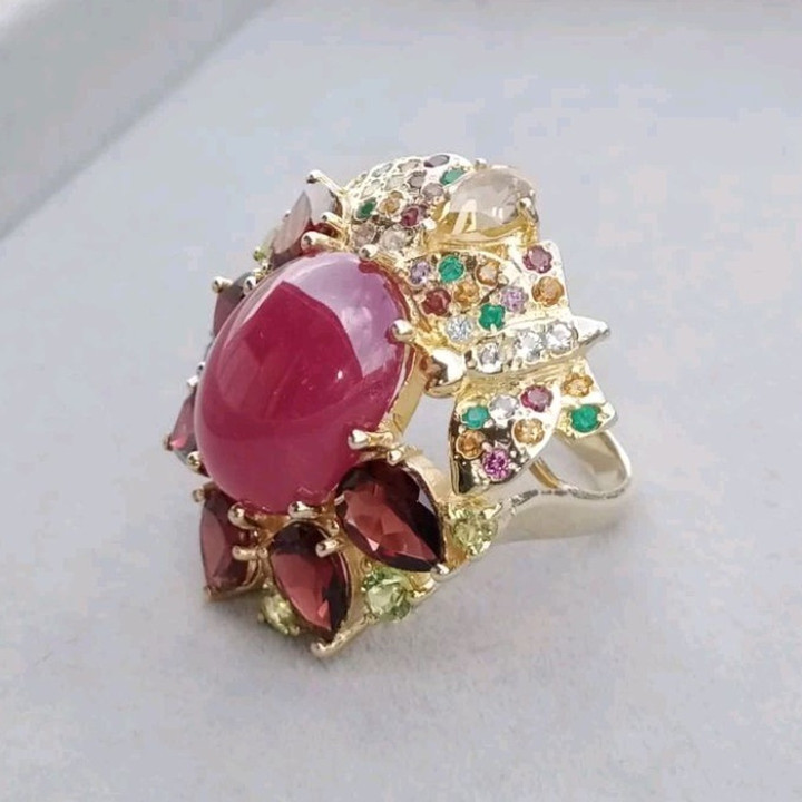 Radiant Ruby and Garnet Ring in Sterling Silver
