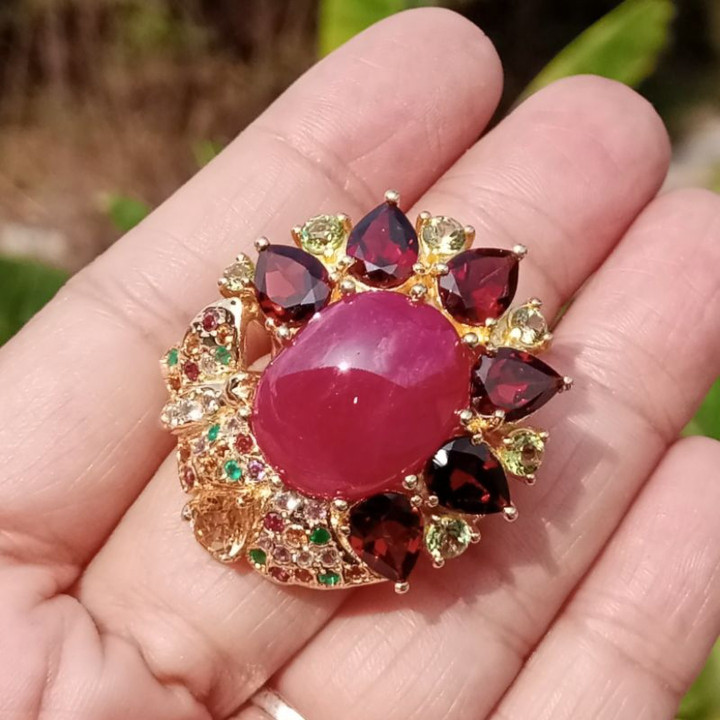 Radiant Ruby and Garnet Ring in Sterling Silver