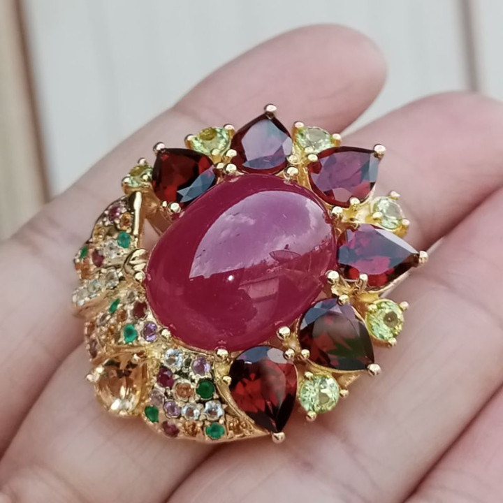 Radiant Ruby and Garnet Ring in Sterling Silver