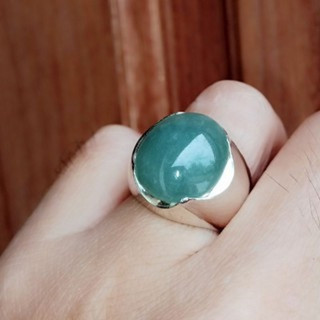 Natural Burmese Jade Silver Ring | Size 53