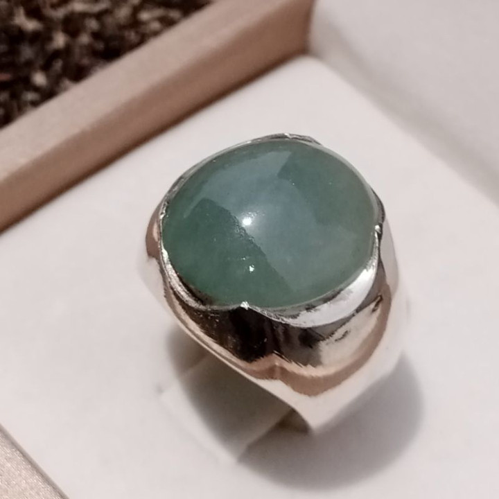 Natural Burmese Jade Silver Ring | Size 53