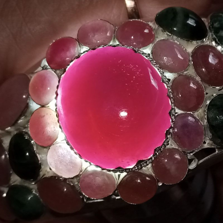 Burmese Ruby and Jade Bangle | 92.5 Sterling Silver