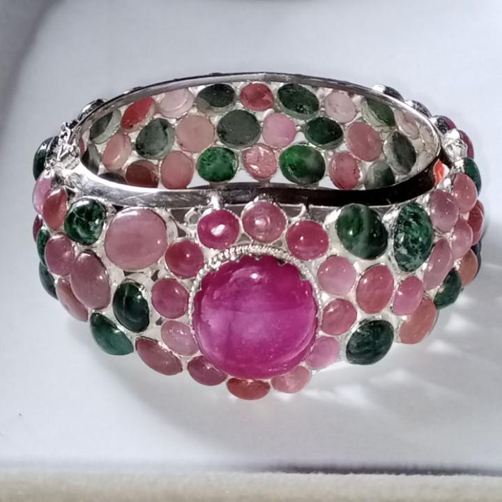 Burmese Ruby and Jade Bangle | 92.5 Sterling Silver