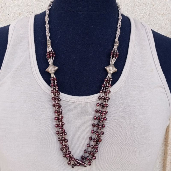 Garnet Necklace | Genuine Gemstone, Sterling Silver | 28 Inches