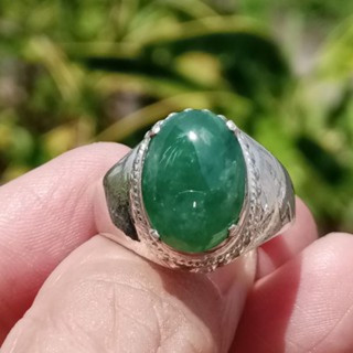 Genuine Burmese Jade Ring in Sterling Silver (Size 57)