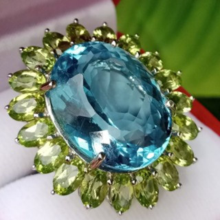 Blue Topaz and Peridot Sterling Silver Ring