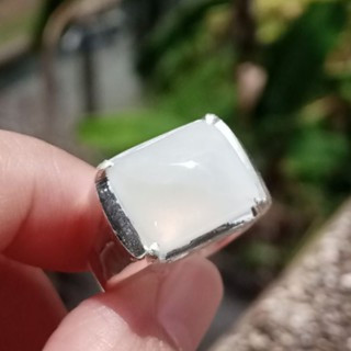 White Icy Jade Silver Ring | Size 59