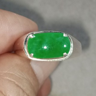 Genuine Burmese Jade Ring in Sterling Silver (Size 58)