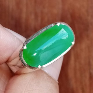 Genuine Burmese Jade Ring in Sterling Silver