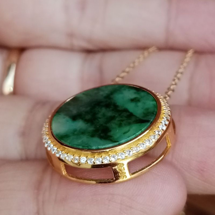 Genuine Burmese Jade Pendant in Sterling Silver