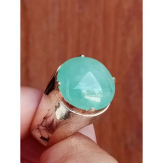 Genuine Burmese Jade Ring in Sterling Silver - Size 58