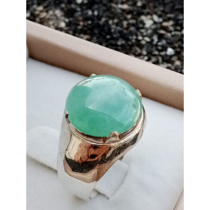 Genuine Burmese Jade Ring in Sterling Silver - Size 58