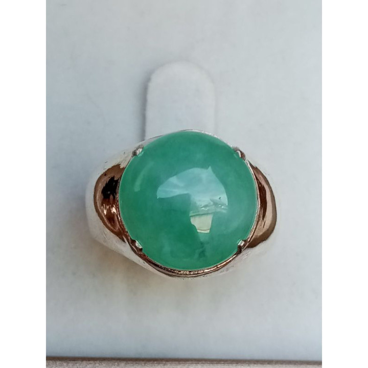Genuine Burmese Jade Ring in Sterling Silver - Size 58