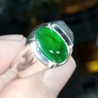 Genuine Burmese Jade Ring | Size 57, Sterling Silver