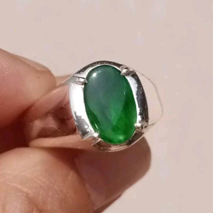 Genuine Burmese Jade Ring | Size 57, Sterling Silver