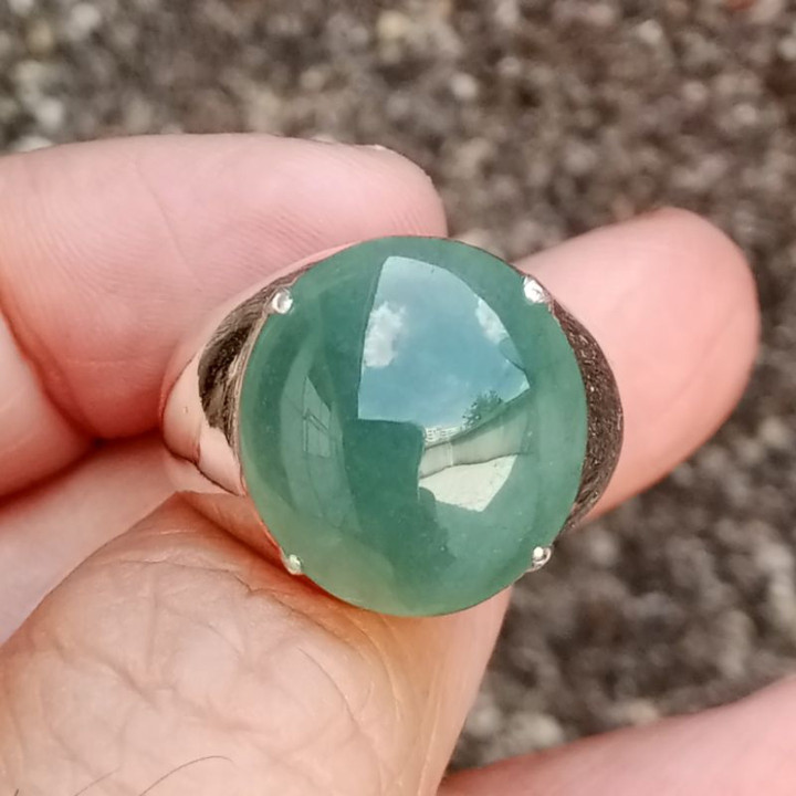 Genuine Burmese Jade Ring in Sterling Silver