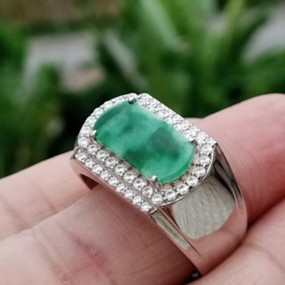 Genuine Burmese Jade Ring in Sterling Silver