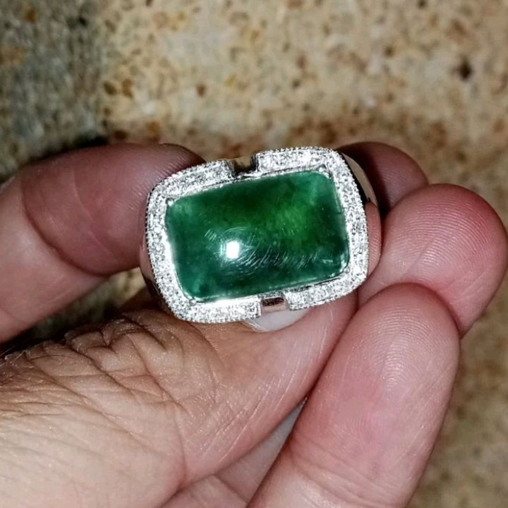 Authentic Burmese Jade Ring | 925 Silver Size 64 | Certificate Included
