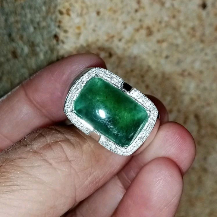 Authentic Burmese Jade Ring | 925 Silver Size 64 | Certificate Included