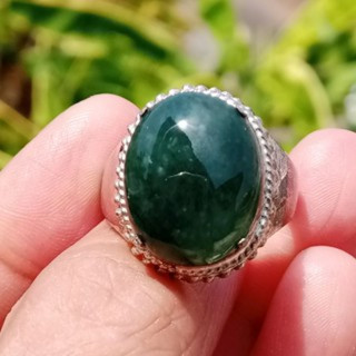 Genuine Burmese Jade Ring in Sterling Silver (Size 60)