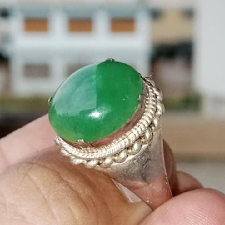 Genuine Burmese Jade Ring in Sterling Silver