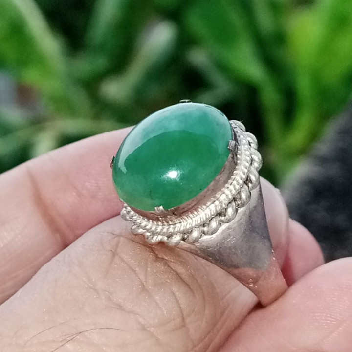 Genuine Burmese Jade Ring in Sterling Silver