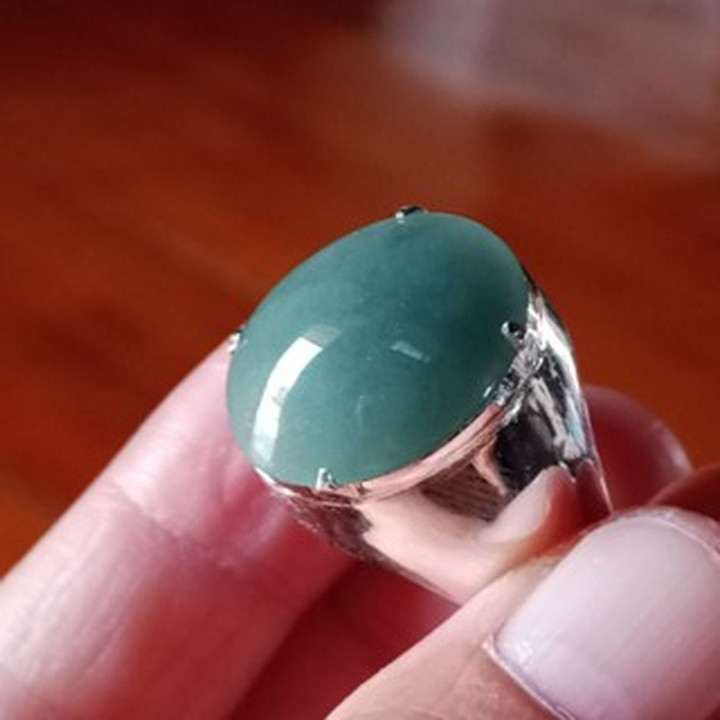 Genuine Burmese Jade Ring in Sterling Silver