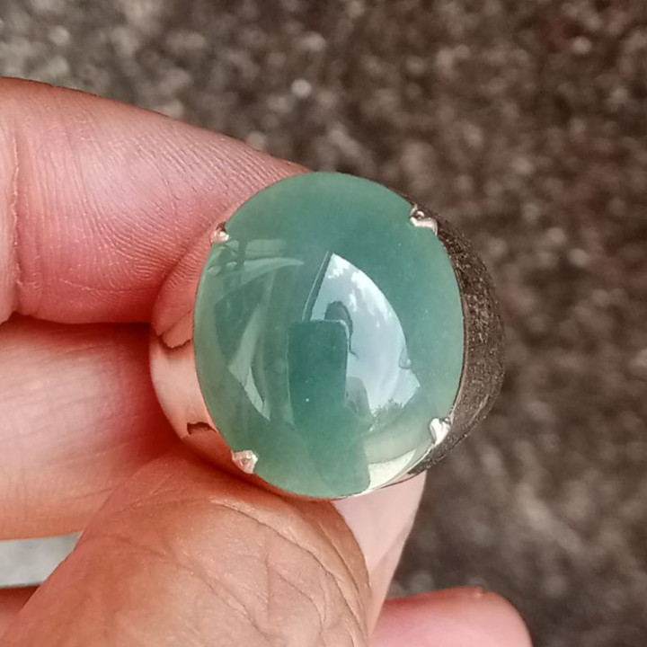 Genuine Burmese Jade Ring in Sterling Silver