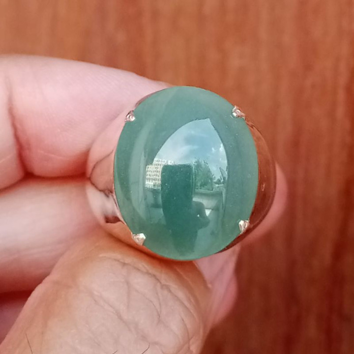 Genuine Burmese Jade Ring in Sterling Silver