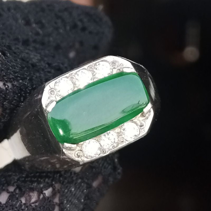 Genuine Burmese Jade Ring in Sterling Silver