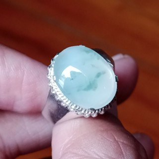 Elegant Burmese Jade Moss in Snow Ring | 925 Sterling Silver