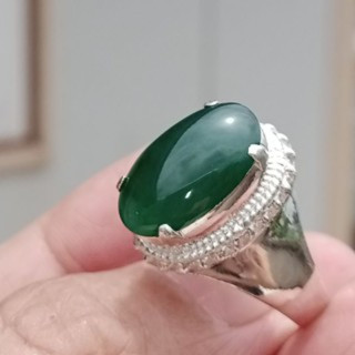 Genuine Burmese Jade Ring in Sterling Silver
