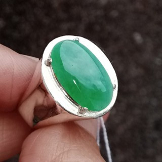 Genuine Burmese Jade Ring in Sterling Silver