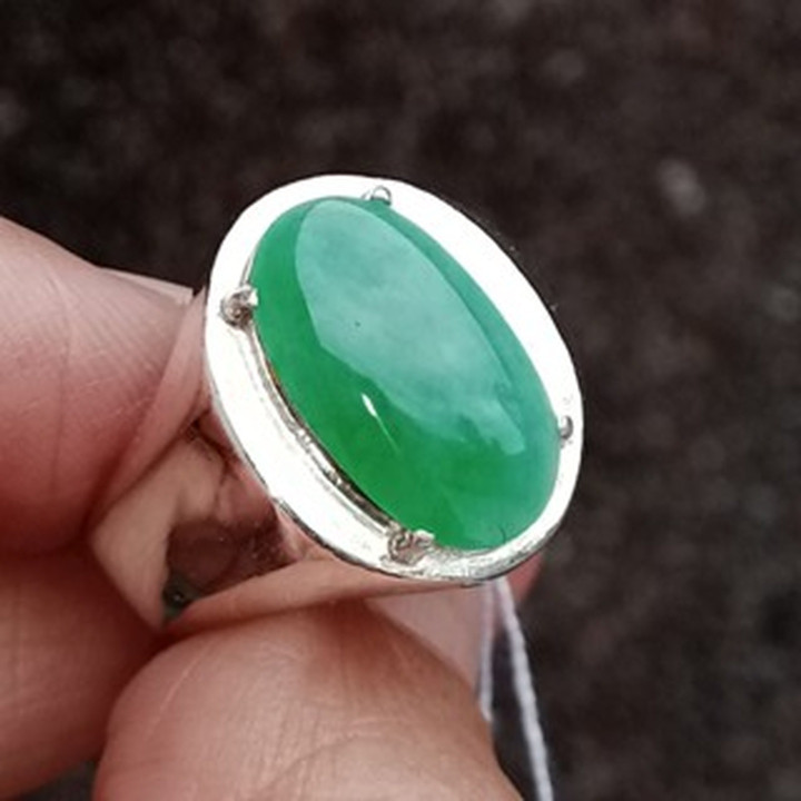 Genuine Burmese Jade Ring in Sterling Silver