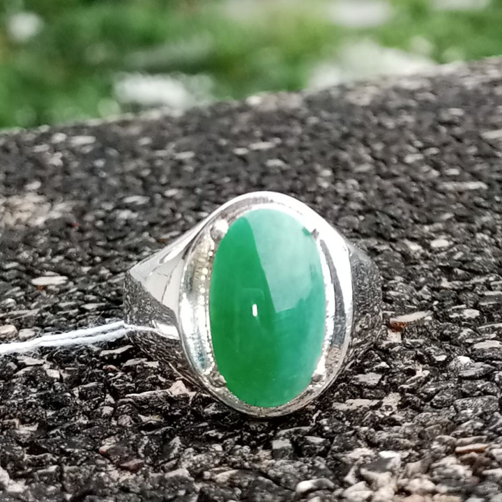 Genuine Burmese Jade Ring in Sterling Silver