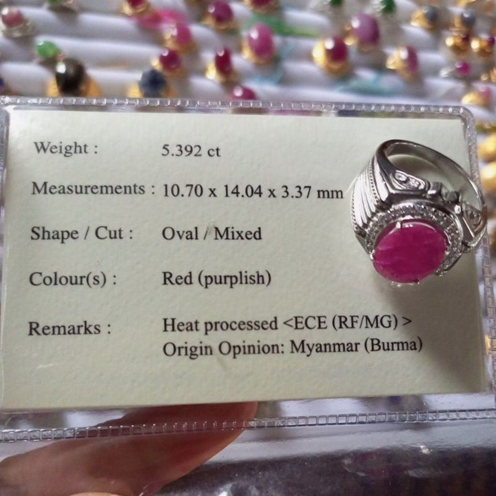5.39ct Natural Burma Ruby Ring in Sterling Silver #Size62