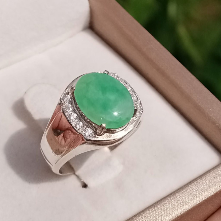 Authentic Burmese Jade Ring | 925 Sterling Silver | Size 57