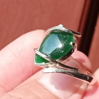 Genuine Burmese Jade Teardrop Ring in Sterling Silver