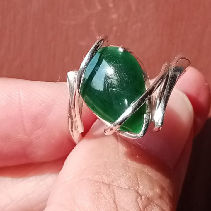 Genuine Burmese Jade Teardrop Ring in Sterling Silver