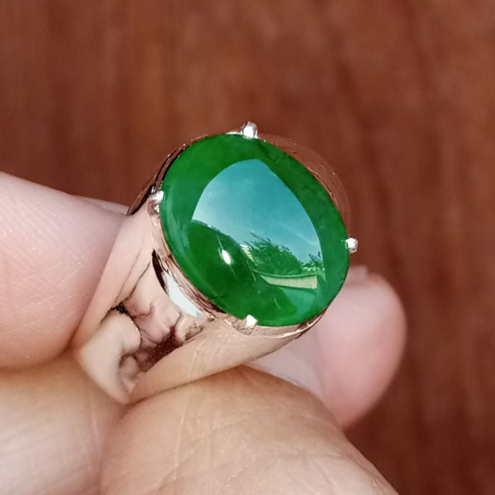 Authentic Burmese Jade Ring in Sterling Silver