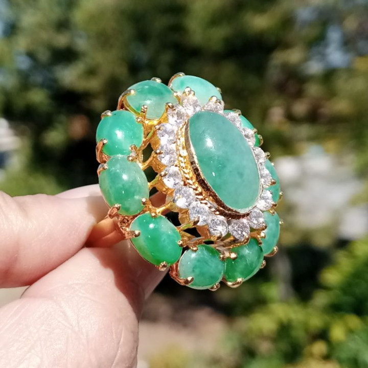 Genuine Type-A Burma Jadeite Ring in Sterling Silver