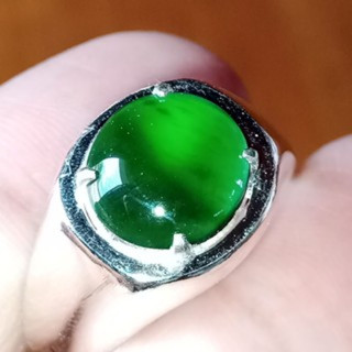 Genuine Burmese Jade Ring in Sterling Silver | Size 57