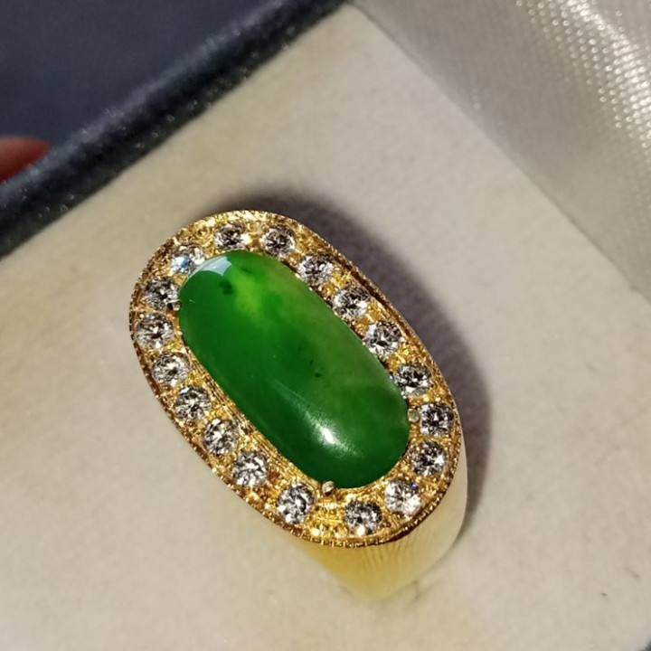 Genuine Burmese Jade Ring | Size 57 | 925 Silver